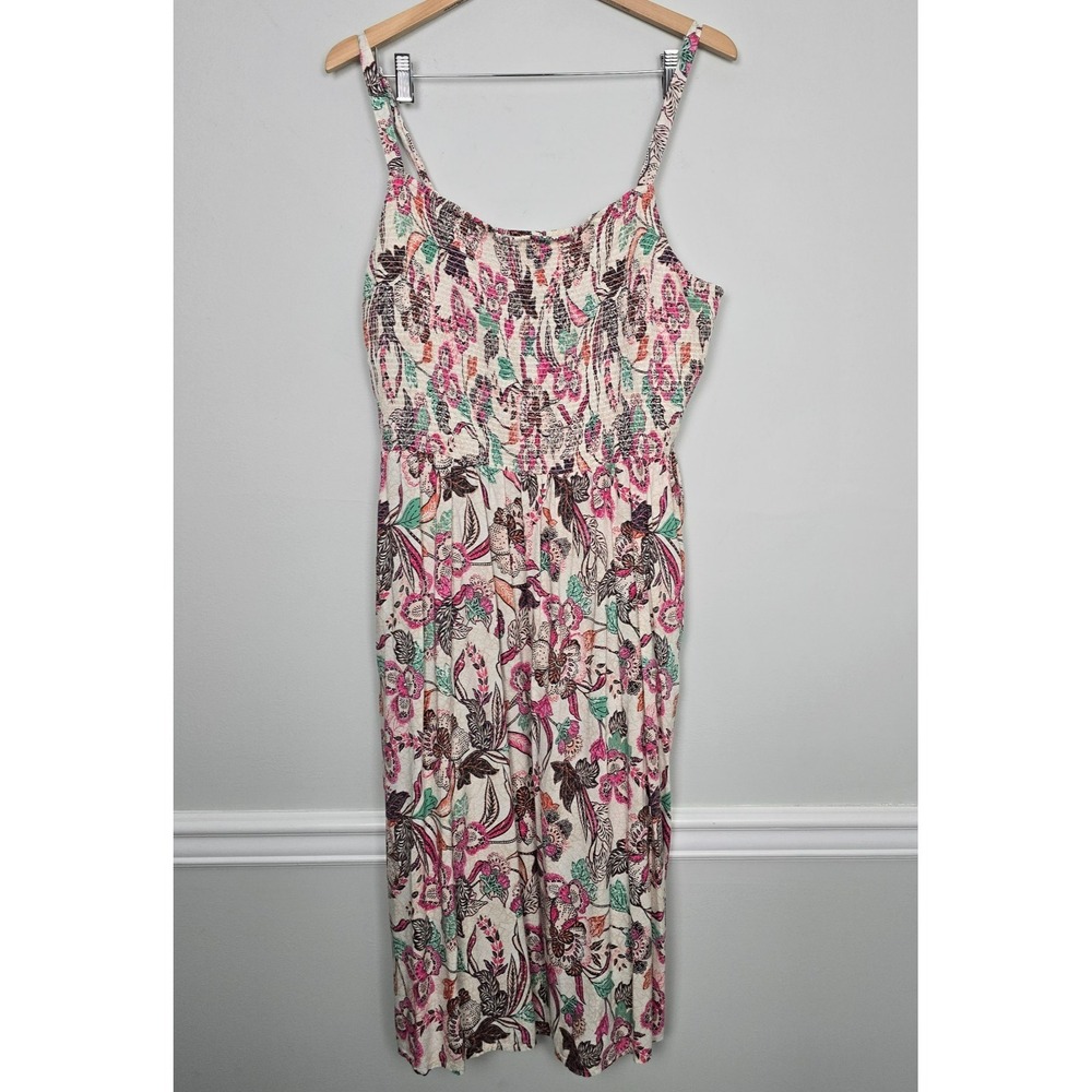 Old Navy Women Smocked Fit & Flare Cami Dress 2XL Floral Boho Summer Vacation - Picture 2 of 13